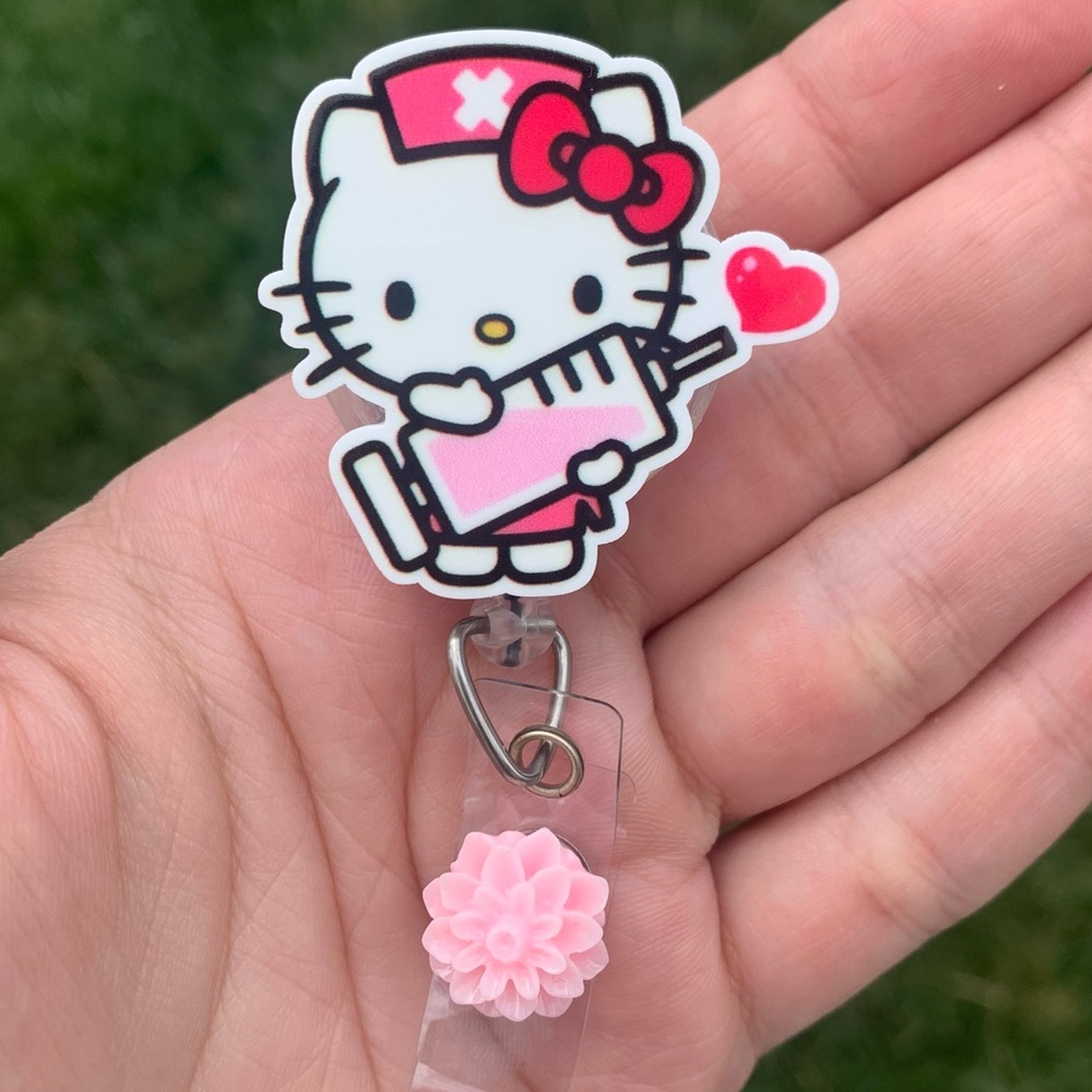 Hello Kitty Sanrio Pink Nurse  Retractable Badge Holder